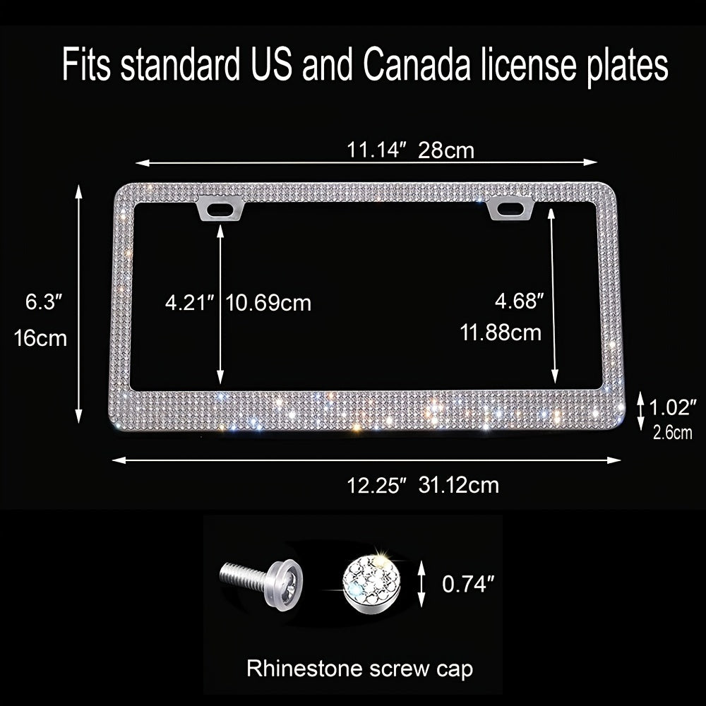 1 Pc Bling  License Plate Frames - Glass Rhinestone Car Tag Holder For Women,Metal Rhinestone Sparkly Car Plate Frame With Bolts,Bling Screws Caps