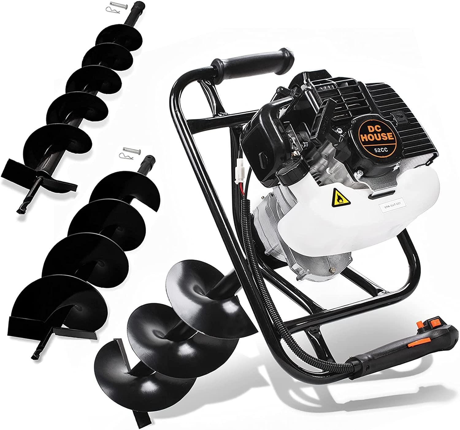 DC HOUSE 52cc 2.4HP Gas Powered Post Hole Digger with Two Earth Auger Drill Bit 6" & 10"Earth Digger EPA Compliant | 2 Packages