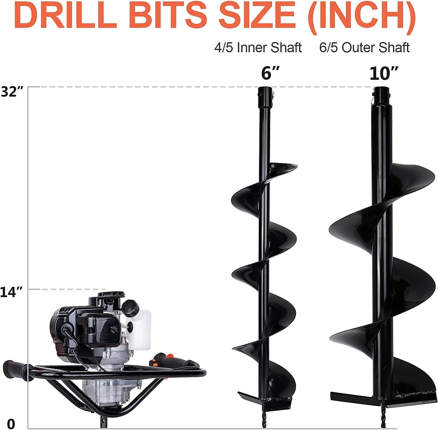 DC HOUSE 52cc 2.4HP Gas Powered Post Hole Digger with Two Earth Auger Drill Bit 6" & 10"Earth Digger EPA Compliant | 2 Packages