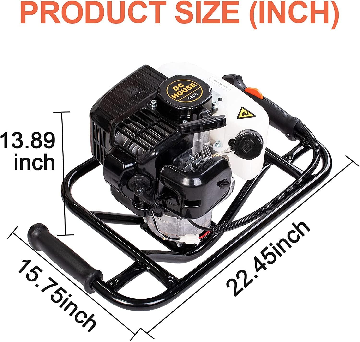 DC HOUSE 52cc 2.4HP Gas Powered Post Hole Digger with Two Earth Auger Drill Bit 6" & 10"Earth Digger EPA Compliant | 2 Packages