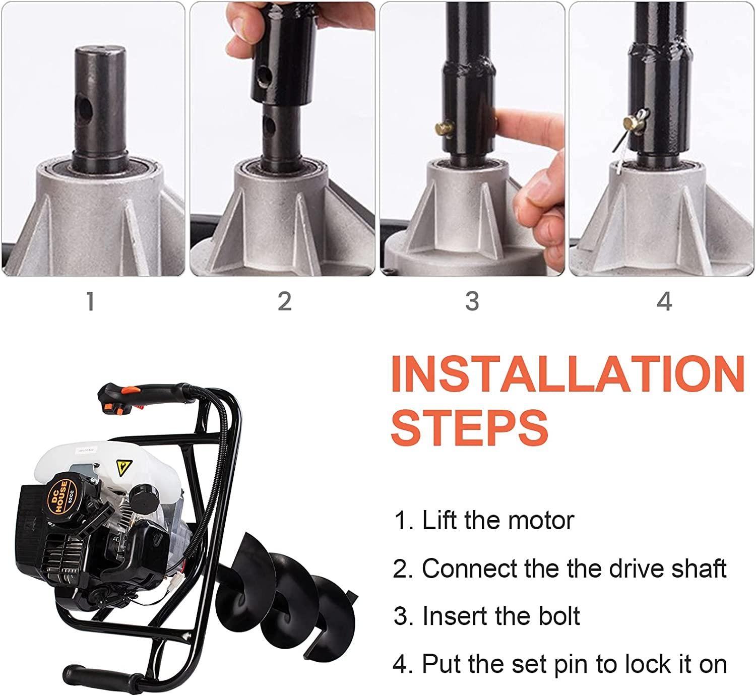 DC HOUSE 52cc 2.4HP Gas Powered Post Hole Digger with Two Earth Auger Drill Bit 6" & 10"Earth Digger EPA Compliant | 2 Packages