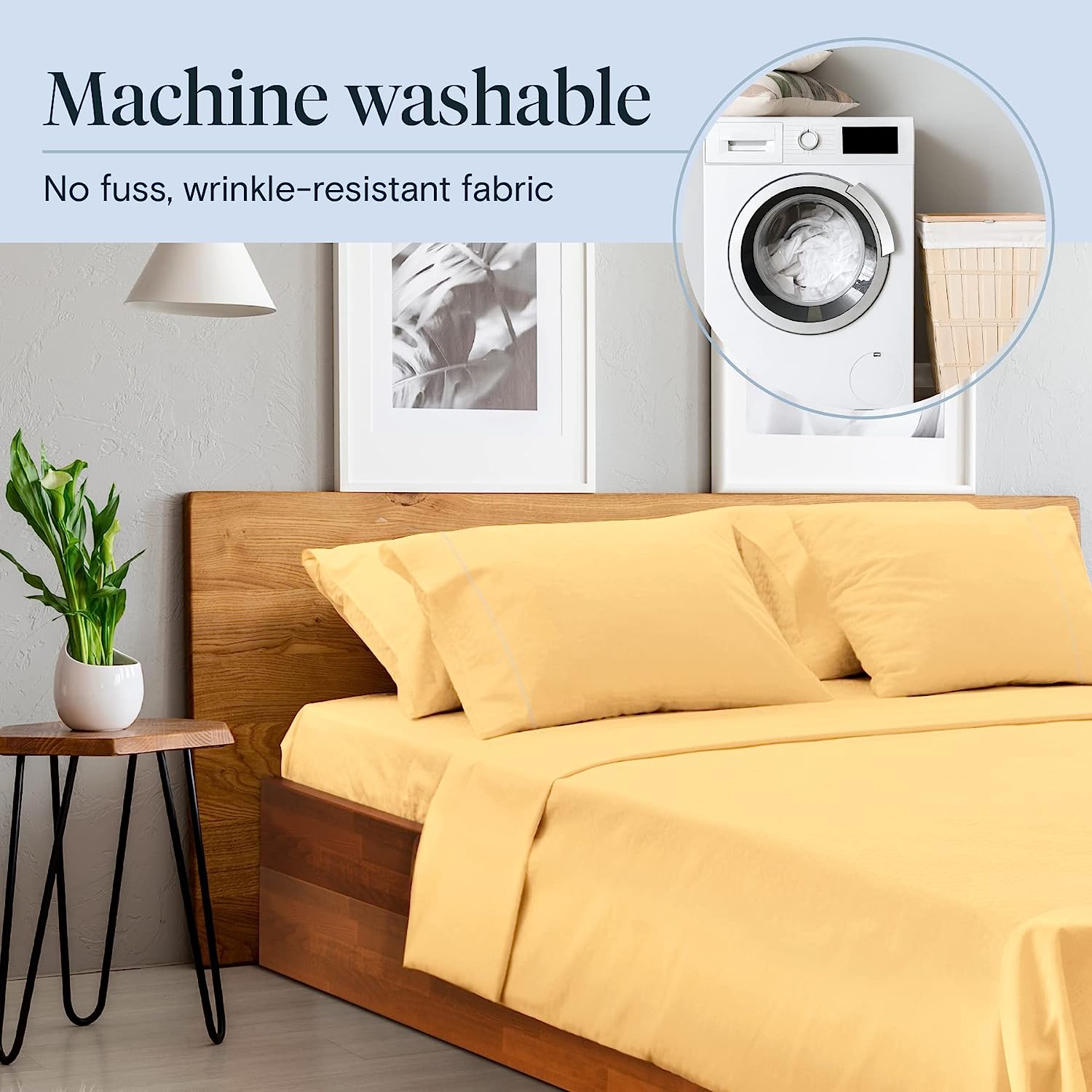 LuxClub 6 PC King Size Sheet Set Bamboo Sheets Deep Pockets 18" Eco Friendly Wrinkle Free Cooling Sheets Machine Washable Hotel Bedding Silky Soft - Yellow King