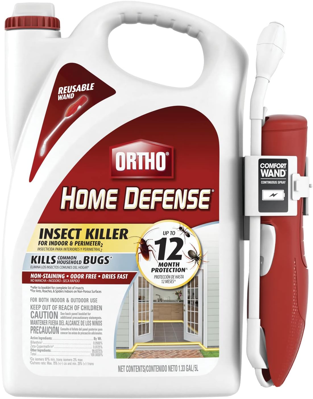 Ortho Home Defense Insect Killer for Indoor &amp; Perimeter2 Kills Ants, Roaches, Spiders with No Odor and Fast Dry, 1.33Gal