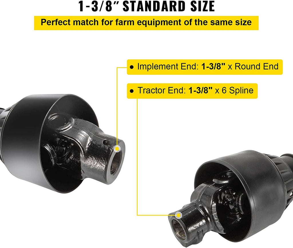 PTO Shaft, 1-3/8" PTO Drive Shaft, 6 Spline Tractor, Round Implement Ends PTO Driveline Shaft, Series 4 Tractor PTO Shaft, 43"-61" Brush Hog PTO Shaft Black, for Finish Mower, Rotary Cutter