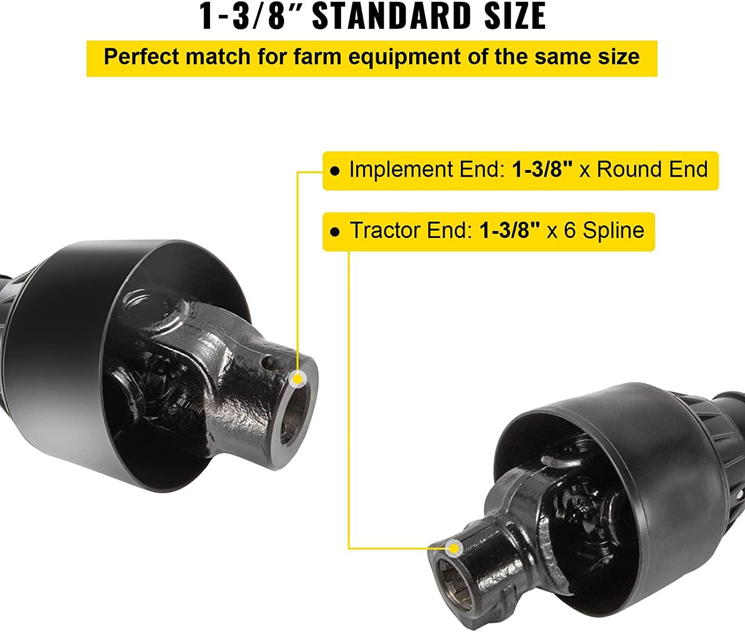 PTO Shaft, 1-3/8" PTO Drive Shaft, 6 Spline Tractor, Round Implement Ends PTO Driveline Shaft, Series 4 Tractor PTO Shaft, 43"-61" Brush Hog PTO Shaft Black, for Finish Mower, Rotary Cutter