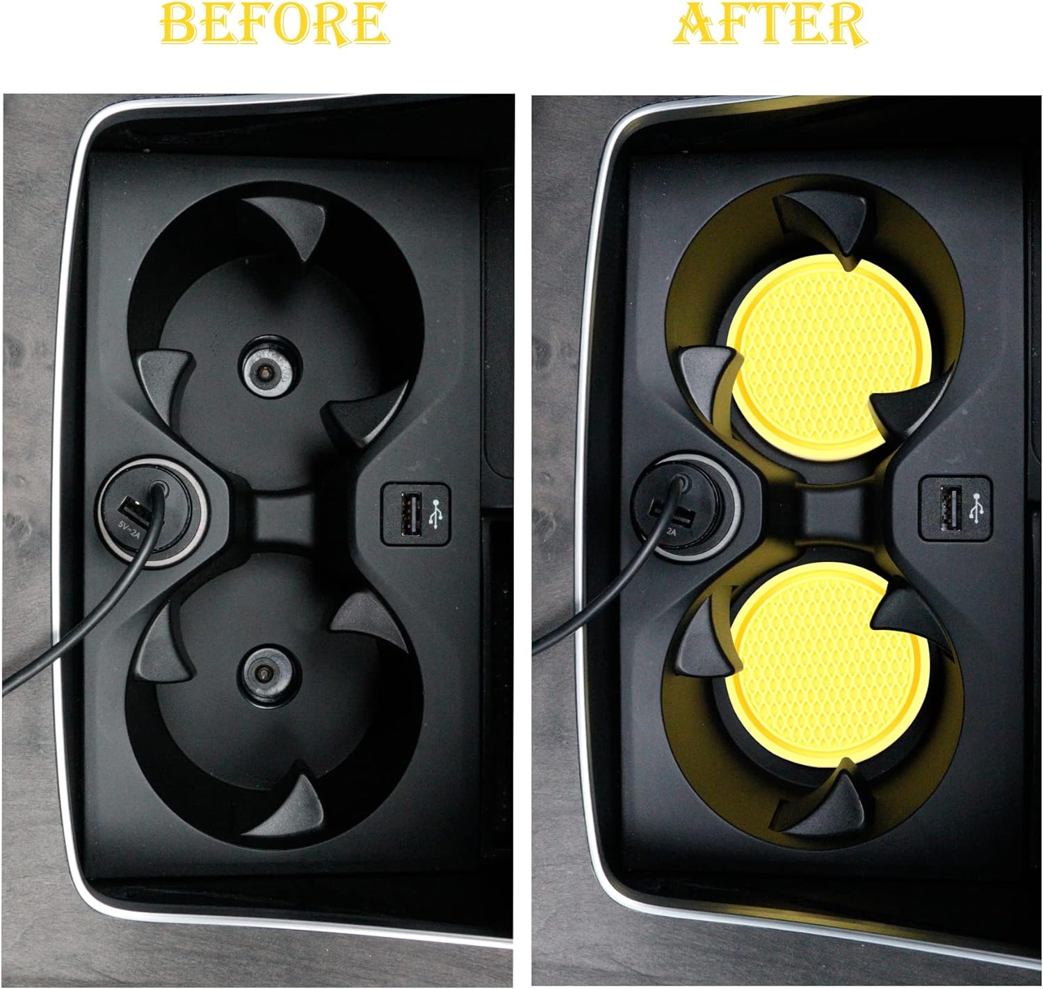 SINGARO Car Cup Coaster, 4PCS Universal Non-Slip Cup Holders Embedded in Ornaments Coaster, Car Interior Accessories, Yellow