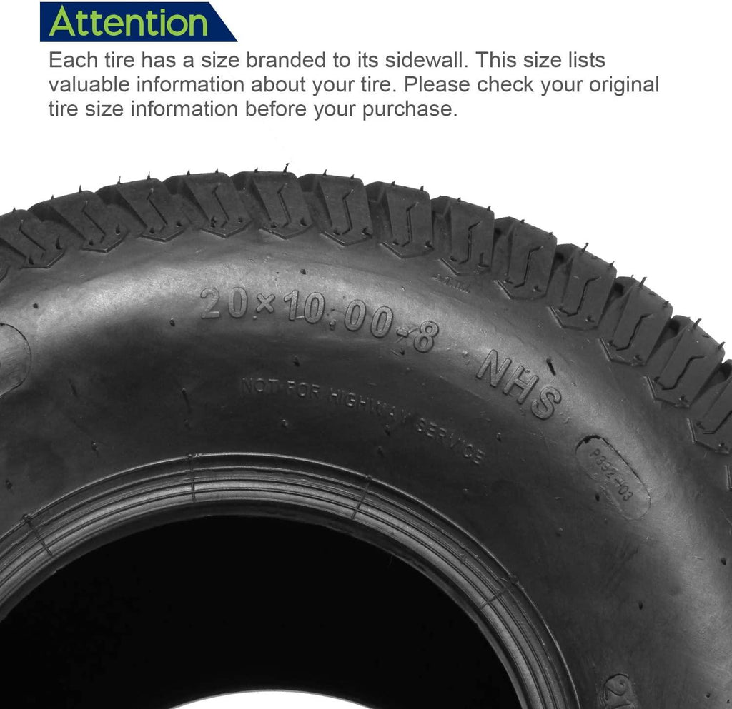Set of 4 Lawn Mower Turf Tires 15x6-6 Front & 20x10-8 Rear,4PR,Tubeless