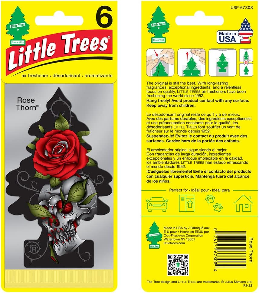 LITTLE TREES Air Fresheners Car Air Freshener. Hanging Tree Provides Long Lasting Scent for Auto or Home. Rose Thorn, 24 Air Fresheners