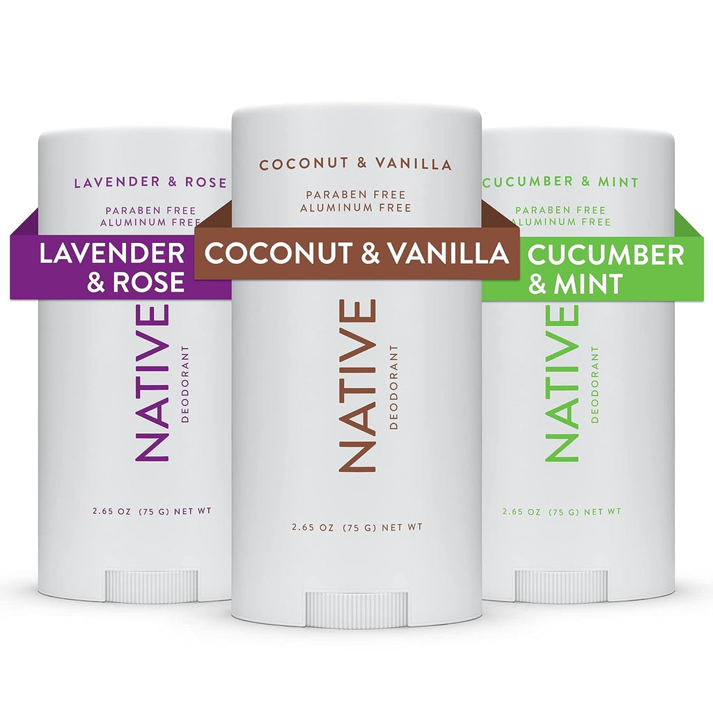 Native Deodorant | Natural Deodorant for Women and Men, Aluminum Free with Baking Soda, Probiotics, Coconut Oil and Shea Butter | Coconut &amp; Vanilla, Lavender &amp; Rose, Cucumber &amp; Mint - Variety Pack of 3