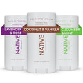 Native Deodorant | Natural Deodorant for Women and Men, Aluminum Free with Baking Soda, Probiotics, Coconut Oil and Shea Butter | Coconut &amp; Vanilla, Lavender &amp; Rose, Cucumber &amp; Mint - Variety Pack of 3