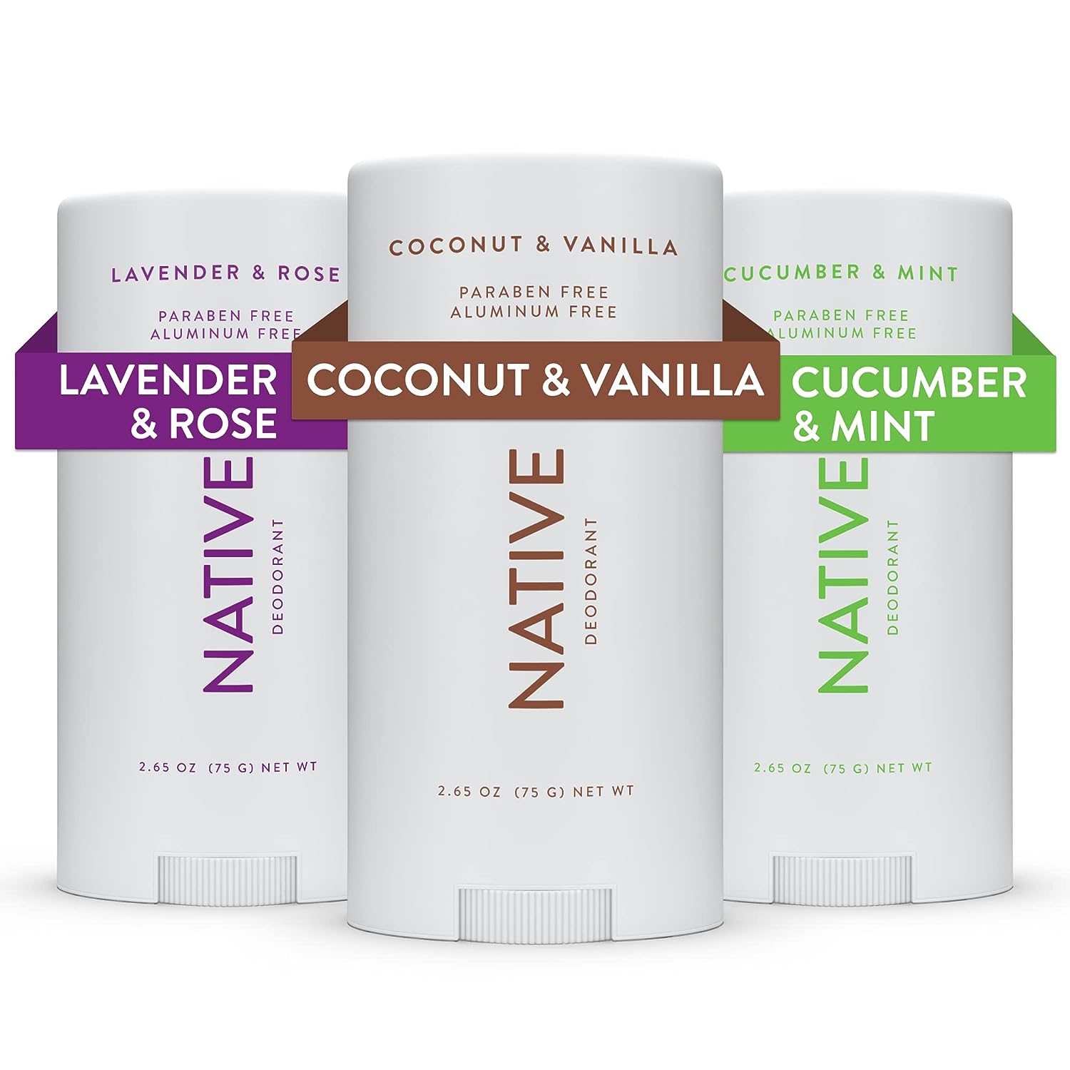 Native Deodorant | Natural Deodorant for Women and Men, Aluminum Free with Baking Soda, Probiotics, Coconut Oil and Shea Butter | Coconut &amp; Vanilla, Lavender &amp; Rose, Cucumber &amp; Mint - Variety Pack of 3