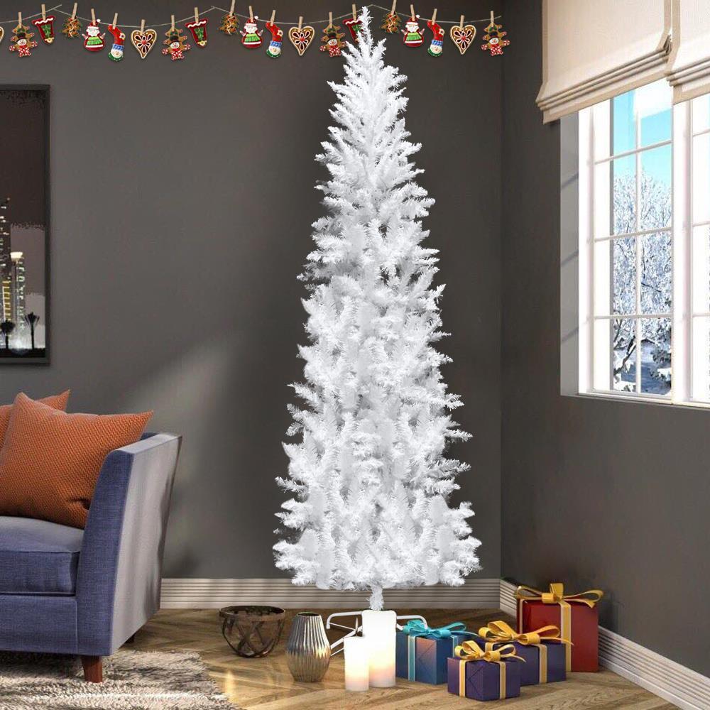 EasingRoom 7.5 FT White Artificial Christmas Tree Slim Skinny Tree with Pre-Lit Lights 1050 Tips White