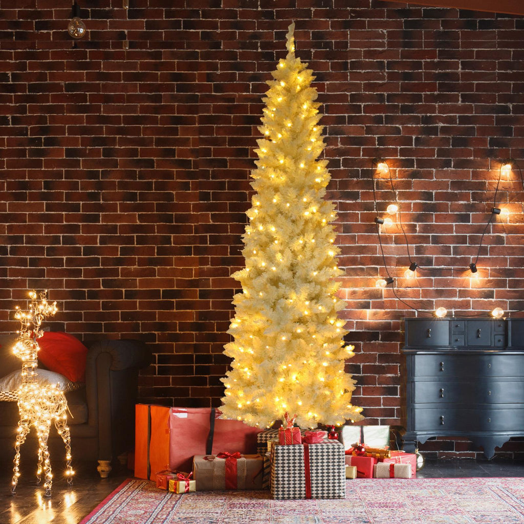 EasingRoom 7.5 FT White Artificial Christmas Tree Slim Skinny Tree with Pre-Lit Lights 1050 Tips White