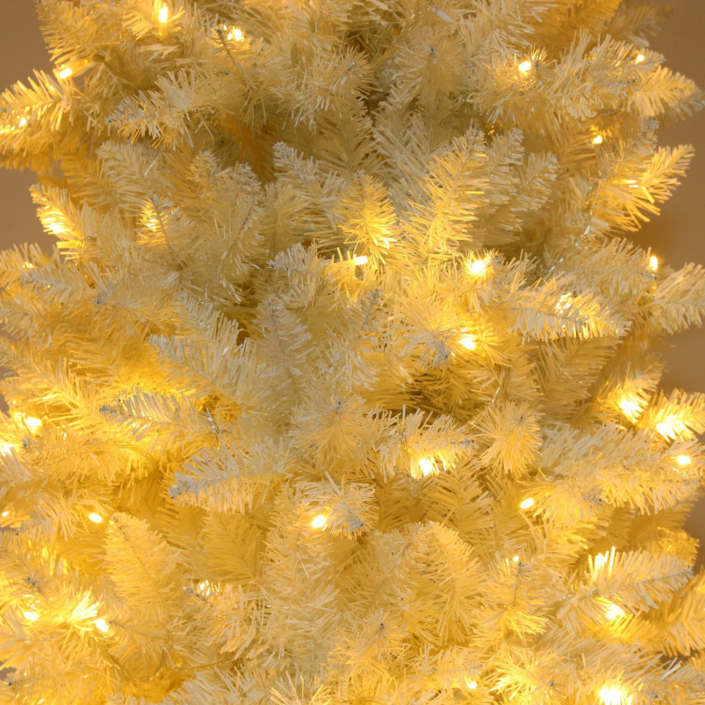 SalonMore 7.5 ft White Artificial Christmas Tree Pencil Pine Slim Skinny Tree with Pre-Lit Lights 1050 Tips