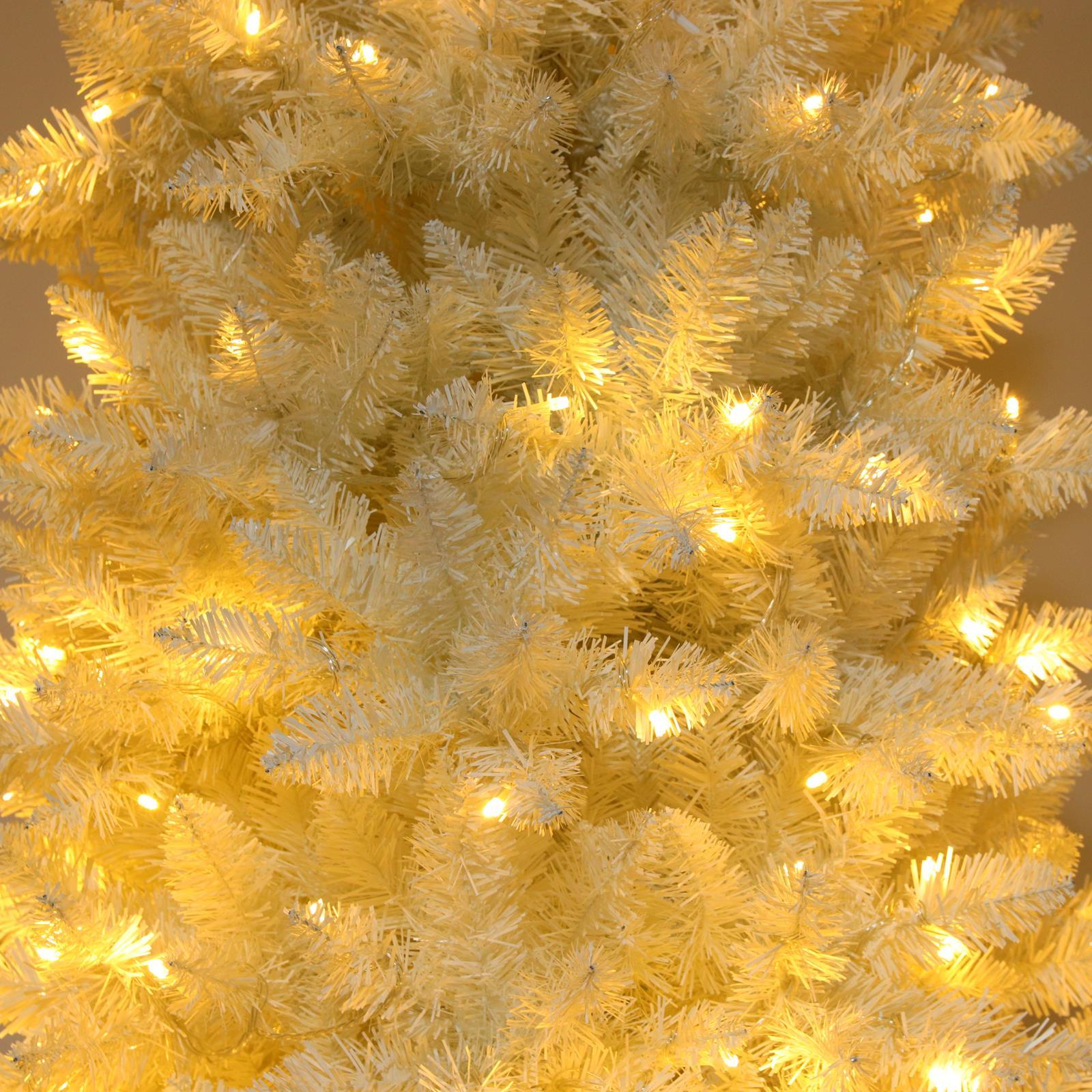 SalonMore 7.5 ft White Artificial Christmas Tree Pencil Pine Slim Skinny Tree with Pre-Lit Lights 1050 Tips