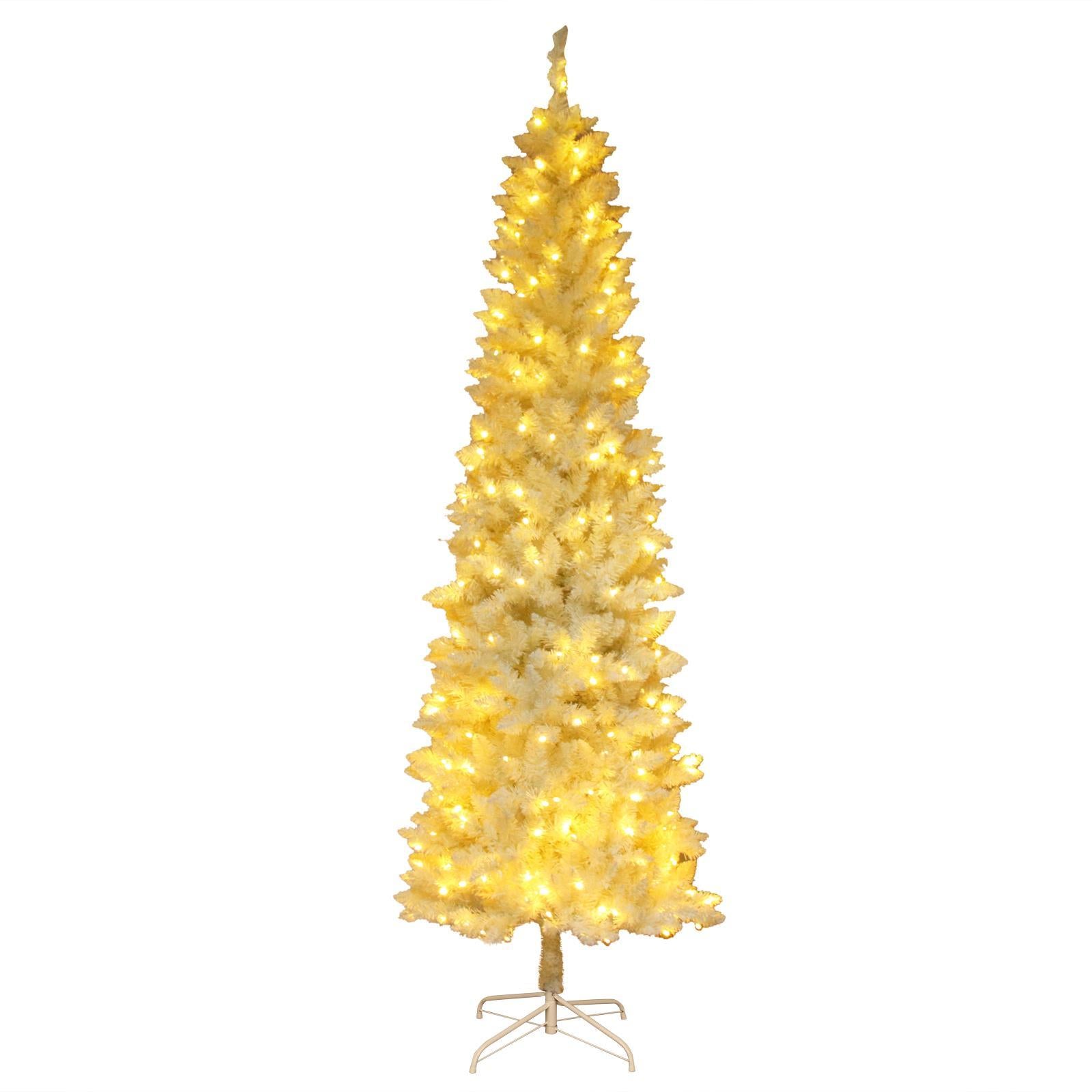 EasingRoom 7.5 FT White Artificial Christmas Tree Slim Skinny Tree with Pre-Lit Lights 1050 Tips White