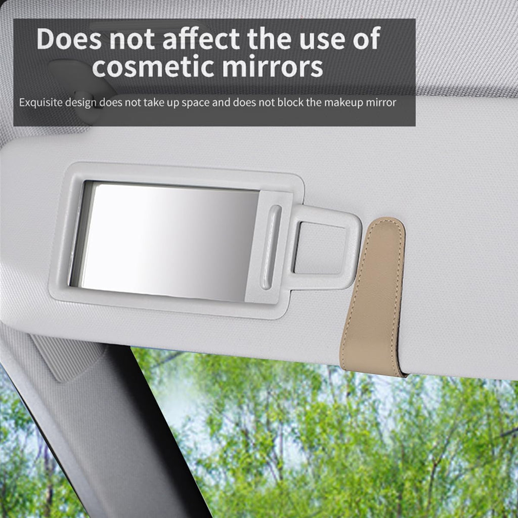 CHOSMOYI Magnetic Leather Sunglass Holder for Car, Sunglasses Clip for Car Visor, Auto Interior Accessories Universal for Different Size Eyeglasses (Beige)