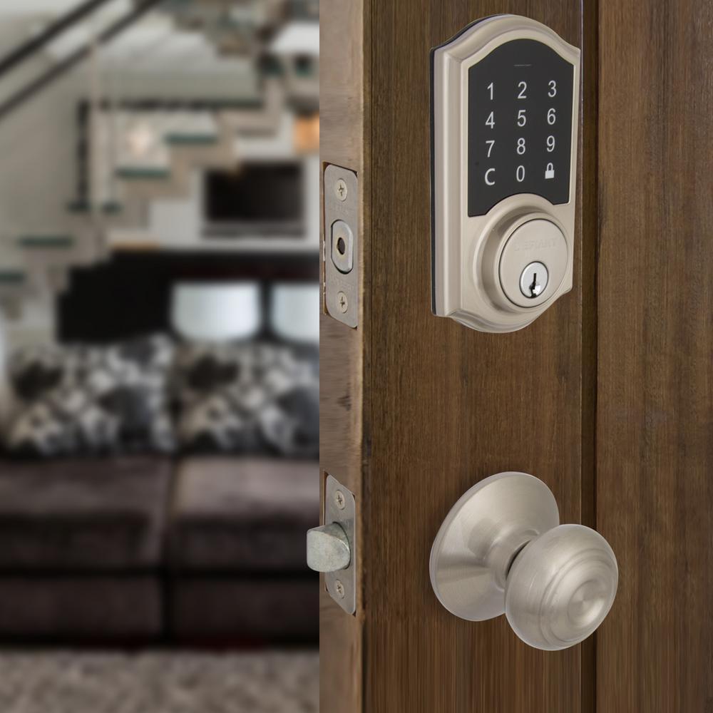 Castle Satin Nickel Electronic Touchpad Single Cylinder Deadbolt with Hartford Knob Combo Pack