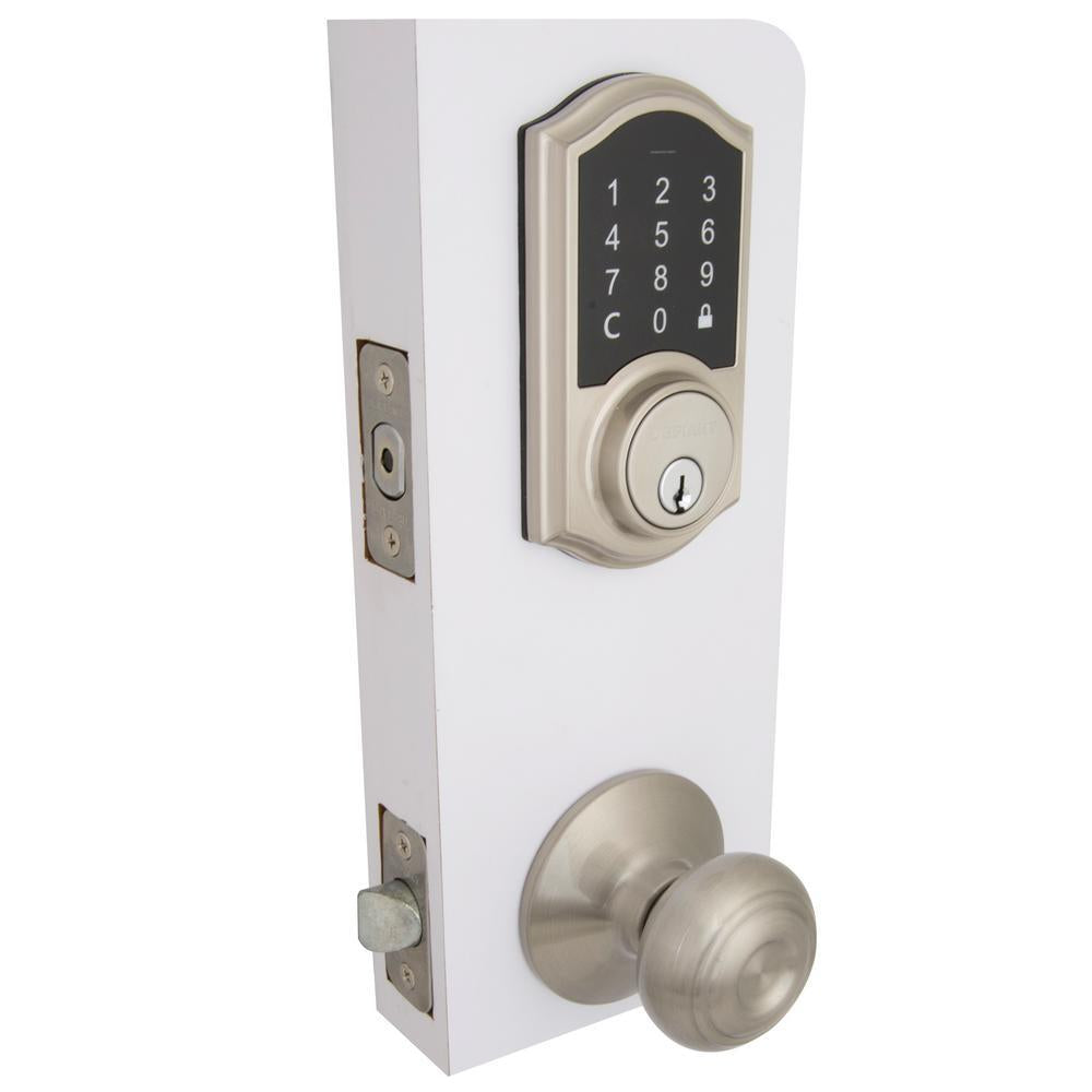 Castle Satin Nickel Electronic Touchpad Single Cylinder Deadbolt with Hartford Knob Combo Pack