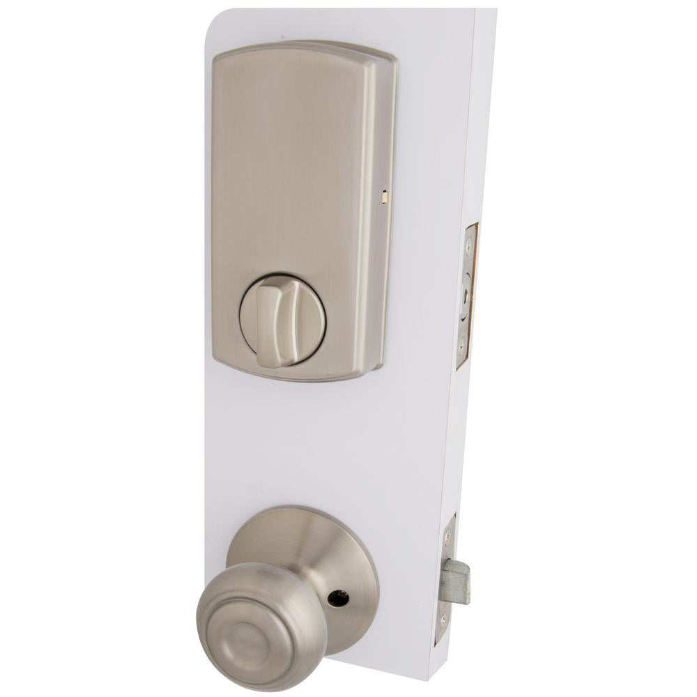 Castle Satin Nickel Electronic Touchpad Single Cylinder Deadbolt with Hartford Knob Combo Pack