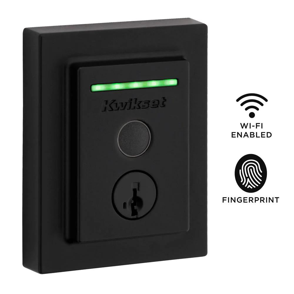 Halo Touch Matte Black Contemporary Fingerprint Wi-Fi Electronic Smart Lock Deadbolt Featuring SmartKey Security