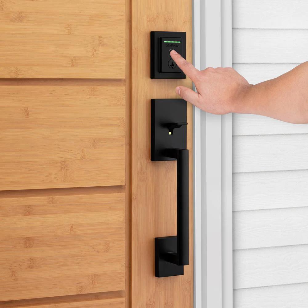 Halo Touch Matte Black Contemporary Fingerprint Wi-Fi Electronic Smart Lock Deadbolt Featuring SmartKey Security