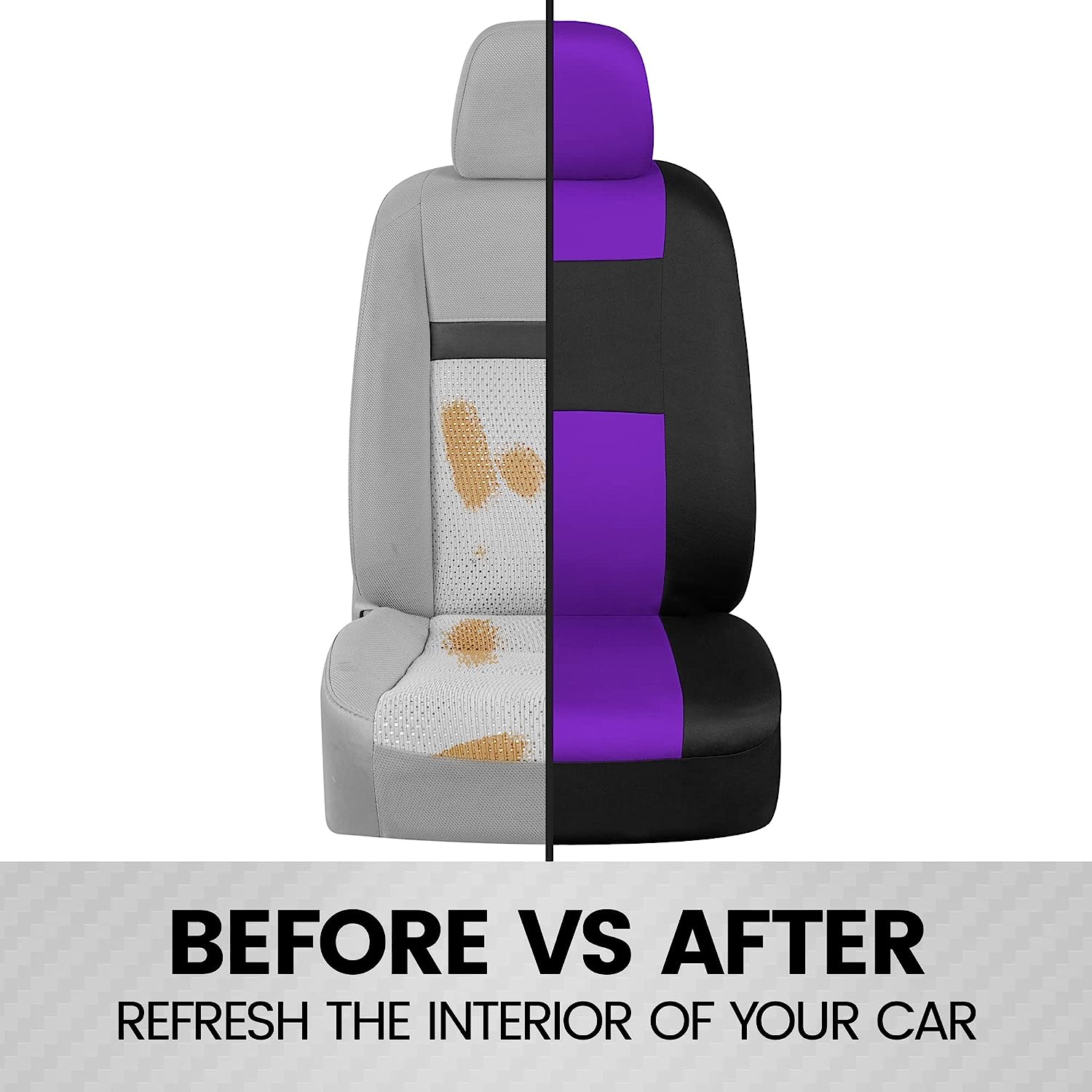 BDK PolyPro Car Seat Covers Full Set in Purple on Black – Front and Rear Split Bench Seat Covers for Cars, Easy to Install Car Seat Cover Set, Car Accessories for Auto Trucks Van SUV