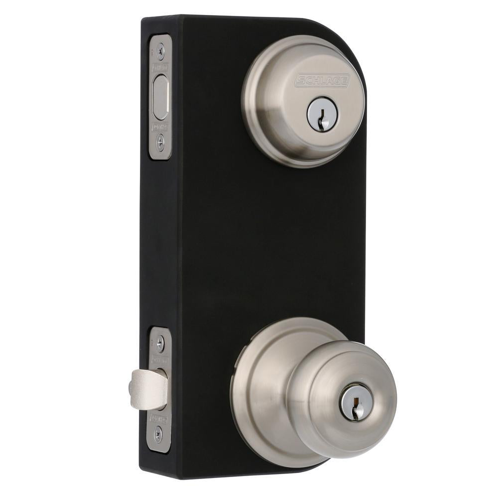 Satin Nickel Single Cylinder Deadbolt with Georgian Entry Door Knob Combo Pack