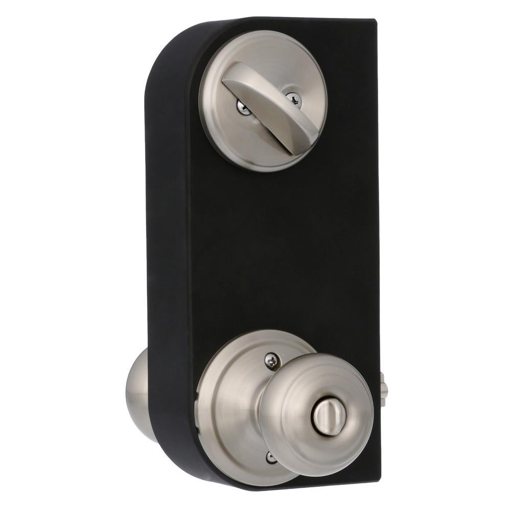 Satin Nickel Single Cylinder Deadbolt with Georgian Entry Door Knob Combo Pack