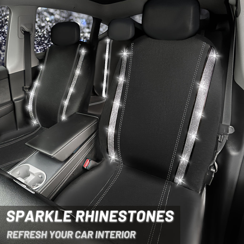 Bling Car Seat Covers Full Set, Shining Rhinestone Waterproof Leather Seat Covers For Women,Universal Fit 95% Automotive, Silver Artificial Diamond