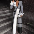 Women's Fashion Geometric Color Block Black And White Gray Stitching High Waist Jumpsuit
