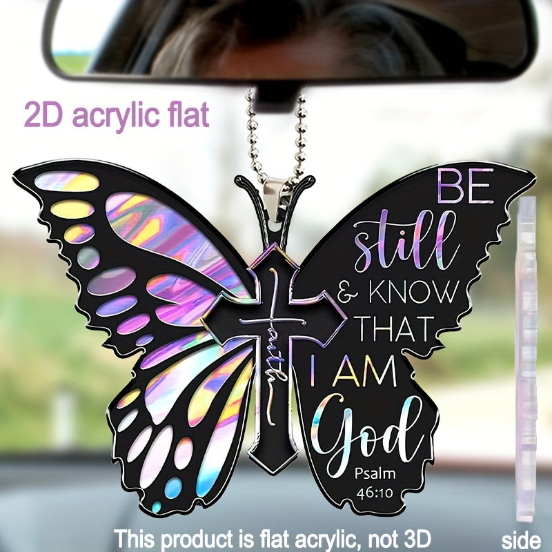 Exquisite Colorful Black Butterfly Jesus Cross Pendant, Bicycle Rearview Mirror Ornament, Key Chain, Holiday Gift
