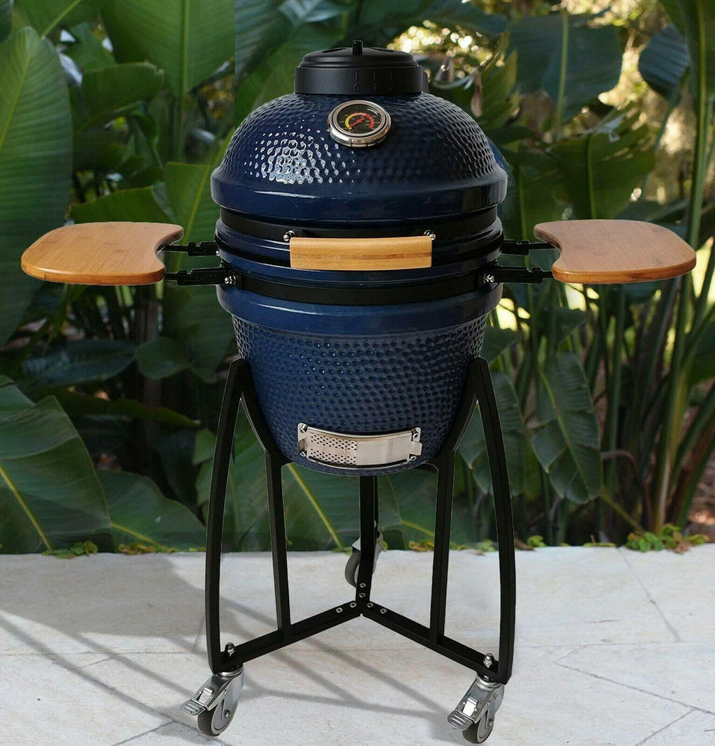 15" Kamado Style Ceramic Grill Electric Start Blue Black Red Lifesmart