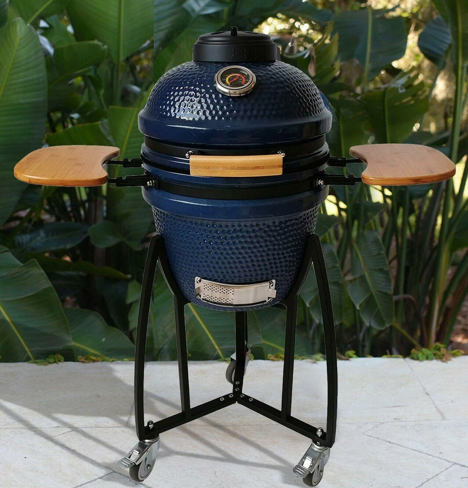 15" Kamado Style Ceramic Grill Electric Start Blue Black Red Lifesmart