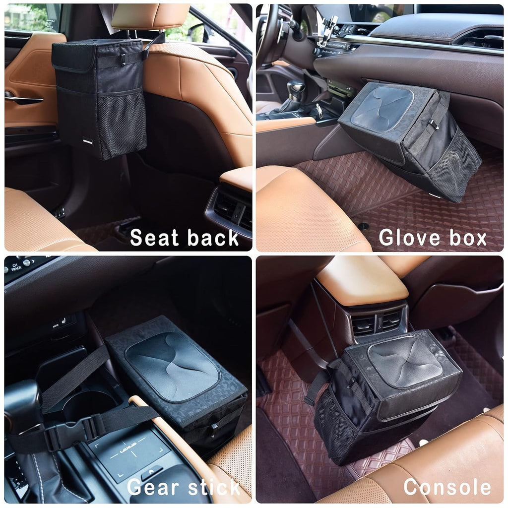 SIBOFUEGO Cute Car Trash Can with Lid - Leak Proof Bag Hanging Waterproof Garbage Storage Pockets Multipurpose Collapsible Organizer (Black Leopard)