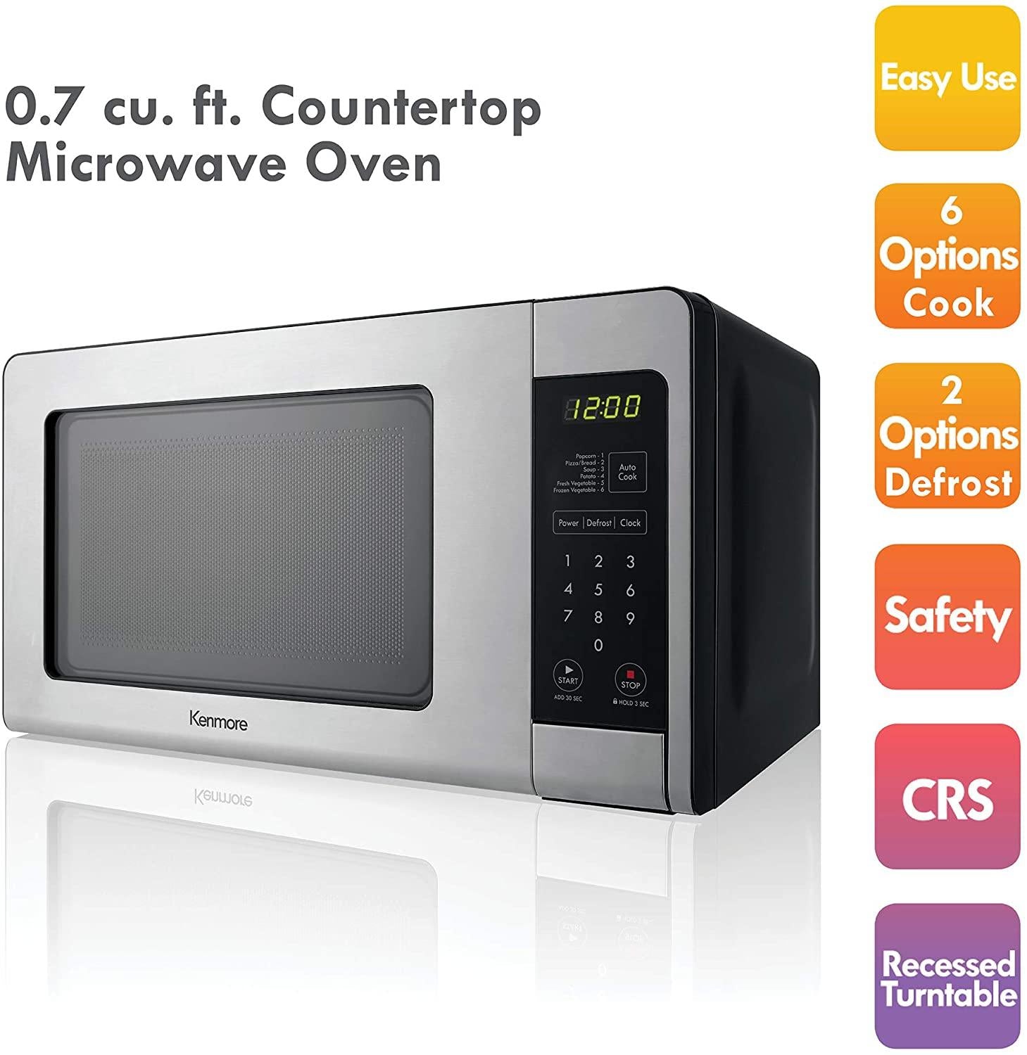 70723 0.7 cu. ft Compact 700 Watts 10 Power Settings, 6 Heating Presets, Removable Turntable, ADA Compliant Small Countertop Microwave,  Steel