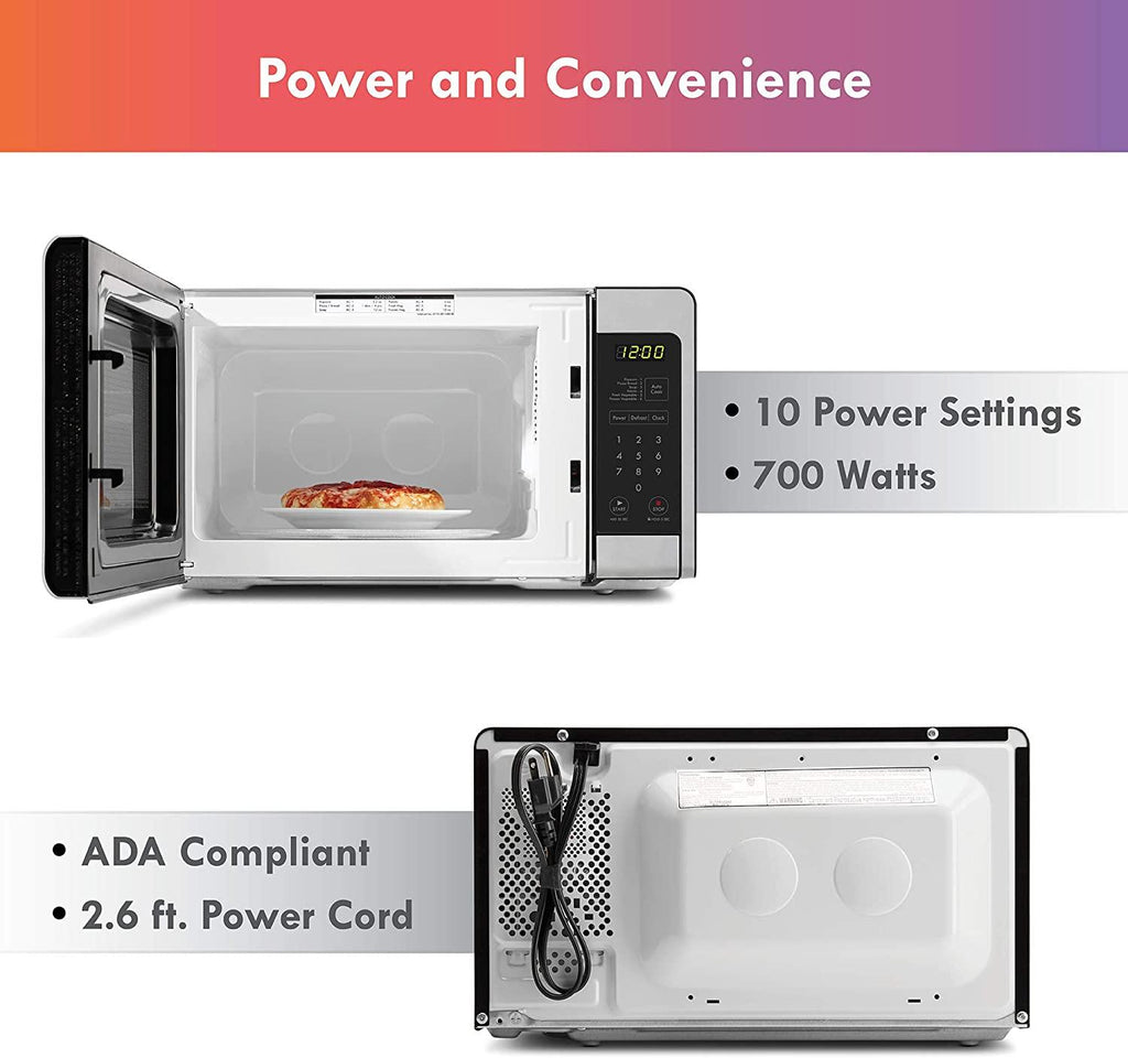 70723 0.7 cu. ft Compact 700 Watts 10 Power Settings, 6 Heating Presets, Removable Turntable, ADA Compliant Small Countertop Microwave,  Steel