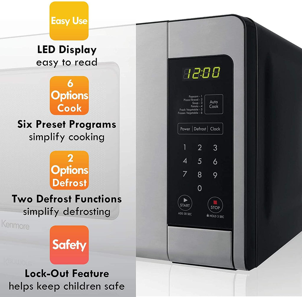 70723 0.7 cu. ft Compact 700 Watts 10 Power Settings, 6 Heating Presets, Removable Turntable, ADA Compliant Small Countertop Microwave,  Steel