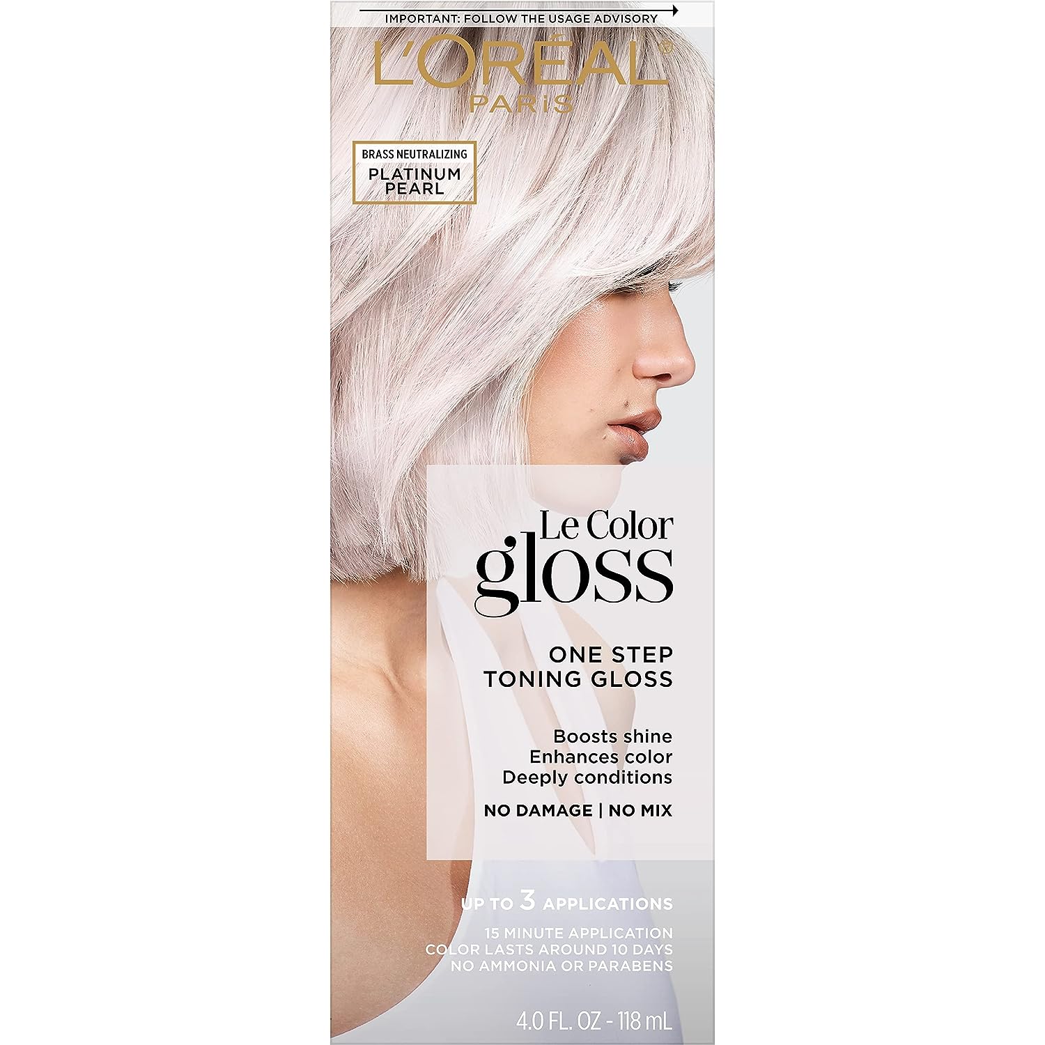 L’Oréal Paris Le Color Gloss One Step In-Shower Toning Hair Gloss for Bleached Hair, Neutralizes Brass, Conditions &amp; Boosts Shine, Platinum Pearl, 4 Ounce