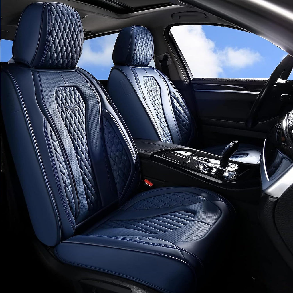Coverado Leather Seat Covers Front, 2-Pack Universal Seat Covers for Cars, Waterproof Luxury Leatherette Car Seat Cushions, Auto Car Seats Protectors, Driver Seat Covers Fit for Most Vehicles Blue