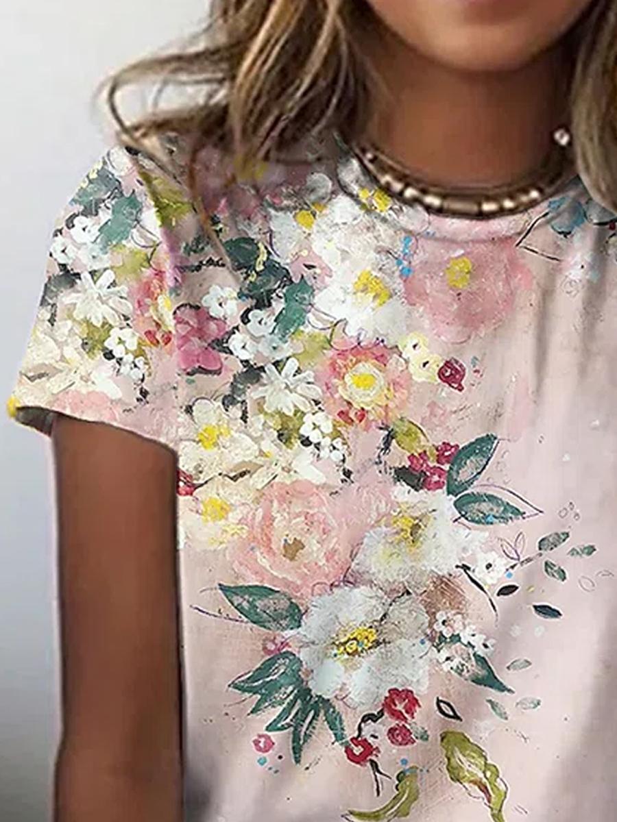 Floral Crew Neck Casual Short Sleeve T-Shirt