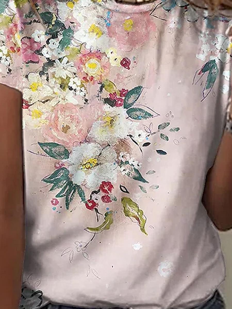 Floral Crew Neck Casual Short Sleeve T-Shirt