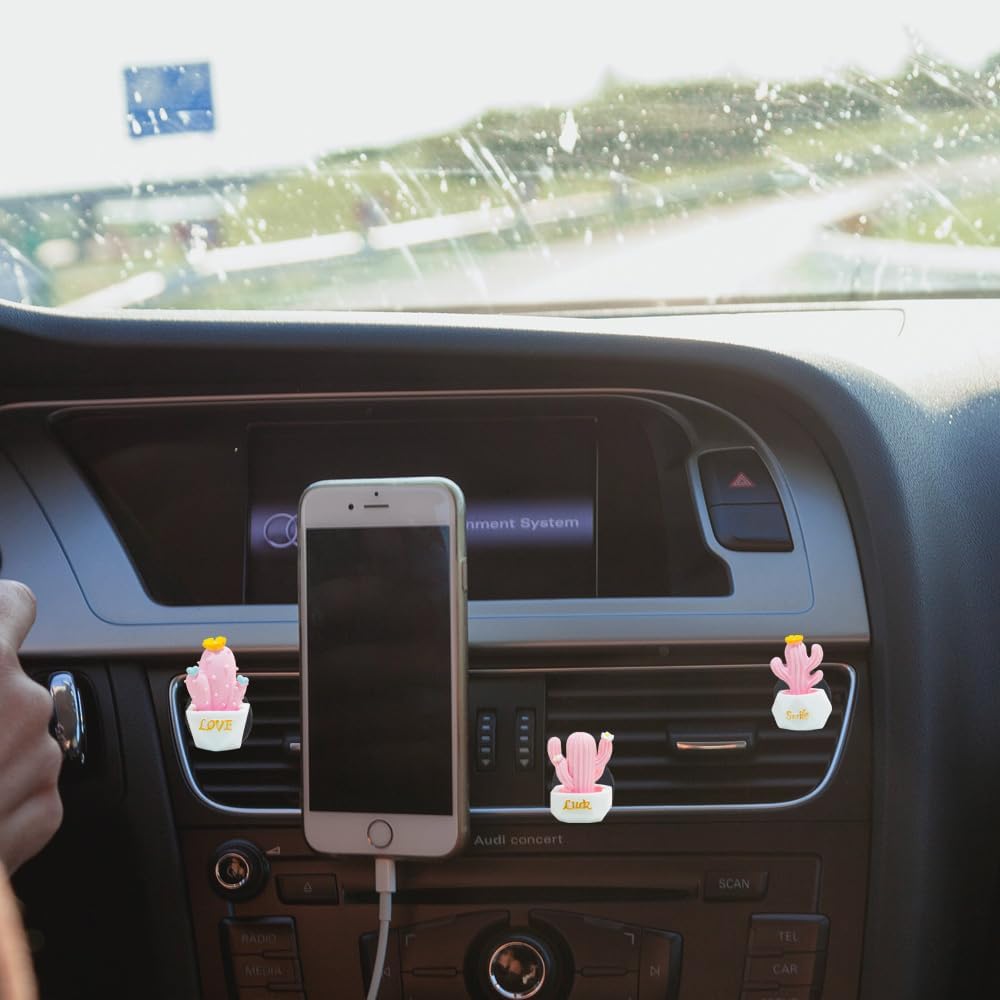 ZOSTLAND 5pcs Cute Car Air Vent Clip Decoration,Car Air Fresheners, Funny Car Vent Clip，Personalized Automotive Interior Decoration Accessories,Car Decor Gift for Women,Girl,Men (5pcs Cactus Pink)