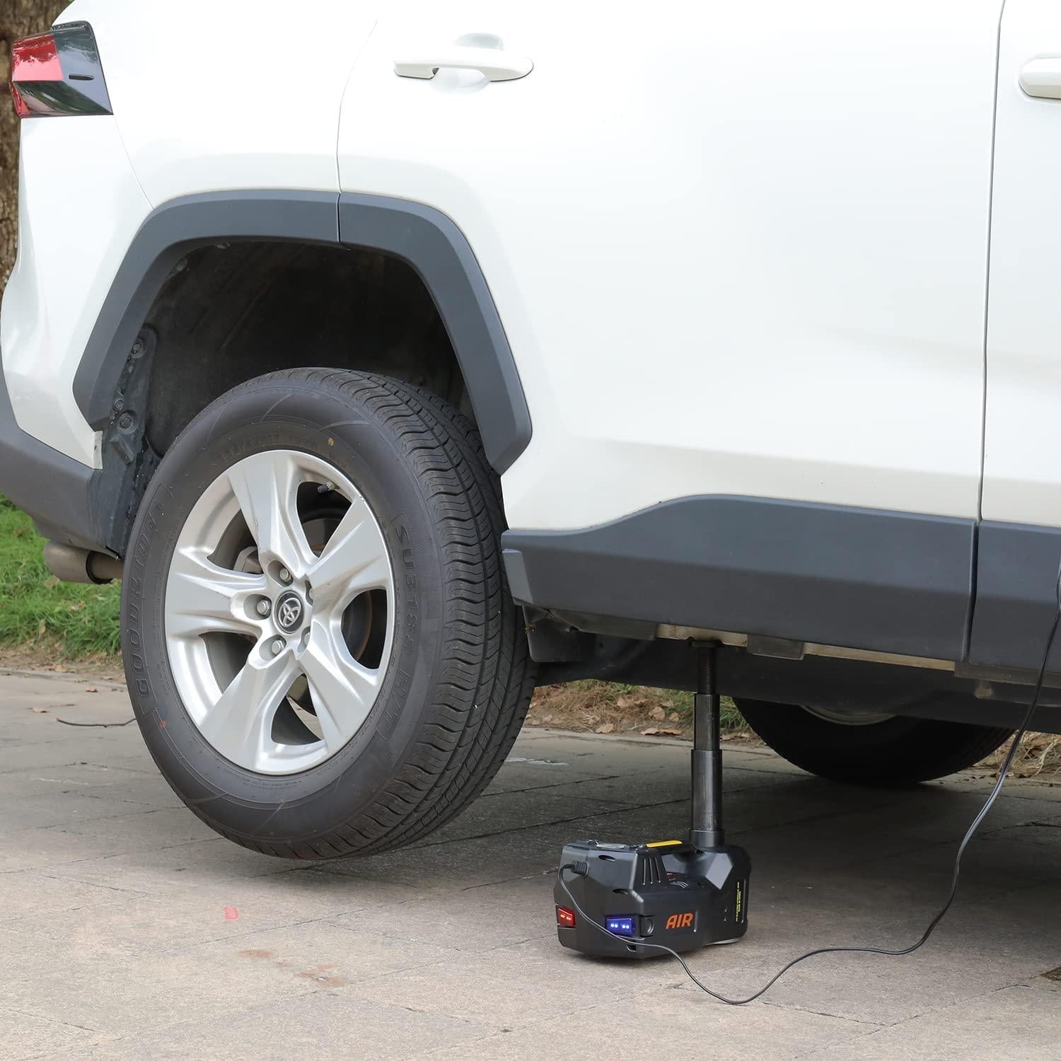 ROGTZ Electric Car Jack with Tire Inflatable Pump, 5 Ton 12V Car Jack Hydraulic Jack for SUV Sedans, Electric Car Lift Floor Jack for Tire Chanwith LED Light (Black)
