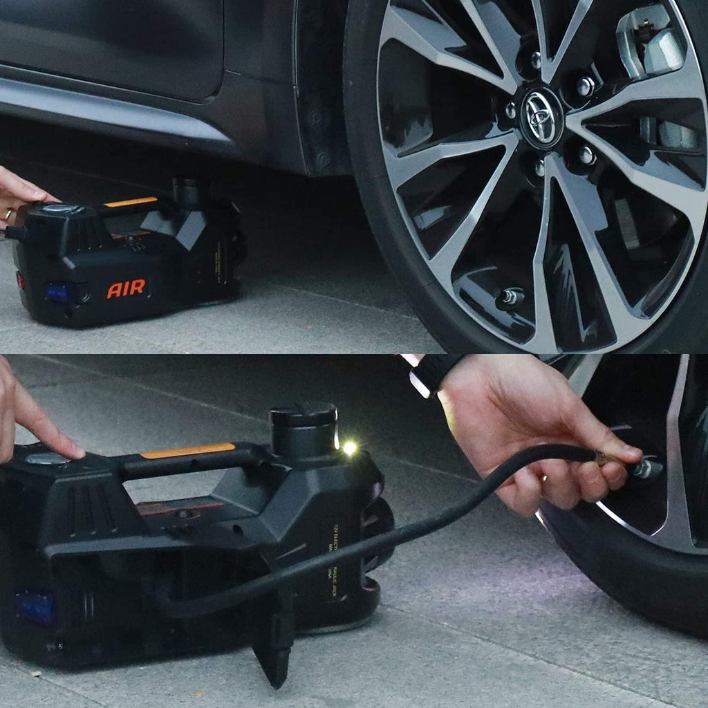 ROGTZ Electric Car Jack with Tire Inflatable Pump, 5 Ton 12V Car Jack Hydraulic Jack for SUV Sedans, Electric Car Lift Floor Jack for Tire Chanwith LED Light (Black)