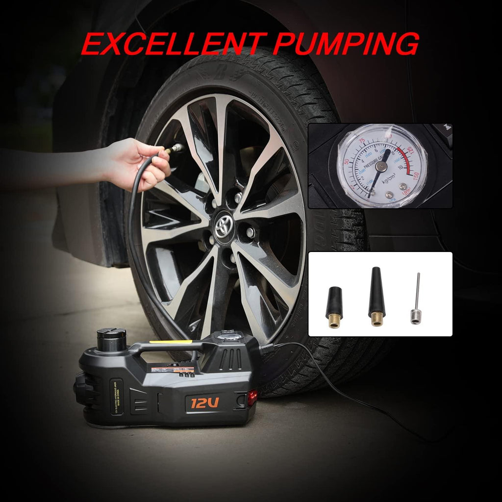 ROGTZ Electric Car Jack with Tire Inflatable Pump, 5 Ton 12V Car Jack Hydraulic Jack for SUV Sedans, Electric Car Lift Floor Jack for Tire Chanwith LED Light (Black)
