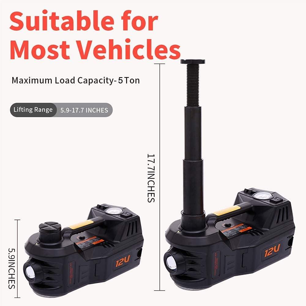 ROGTZ Electric Car Jack with Tire Inflatable Pump, 5 Ton 12V Car Jack Hydraulic Jack for SUV Sedans, Electric Car Lift Floor Jack for Tire Chanwith LED Light (Black)