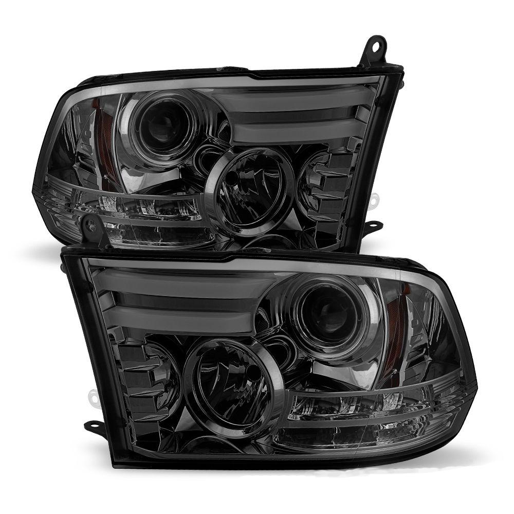 For 09-16 DodRam Pickup 1500 Sonar Light Bar DRL Projector Headlights (Smoke) YD-PRO-DR09-LBDRL-SM