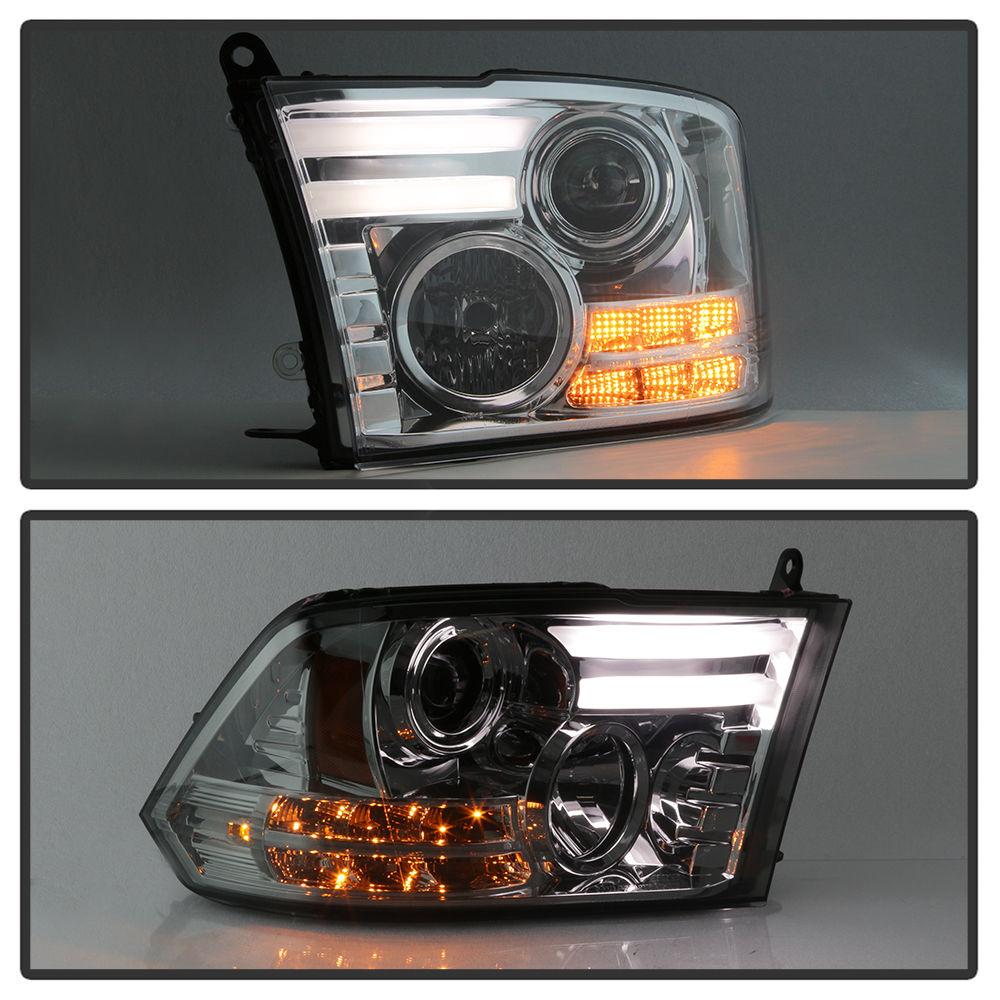 For 09-16 DodRam Pickup 1500 Sonar Light Bar DRL Projector Headlights (Smoke) YD-PRO-DR09-LBDRL-SM