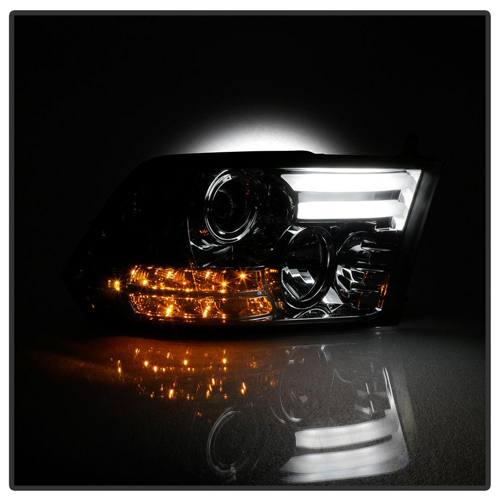 For 09-16 DodRam Pickup 1500 Sonar Light Bar DRL Projector Headlights (Smoke) YD-PRO-DR09-LBDRL-SM